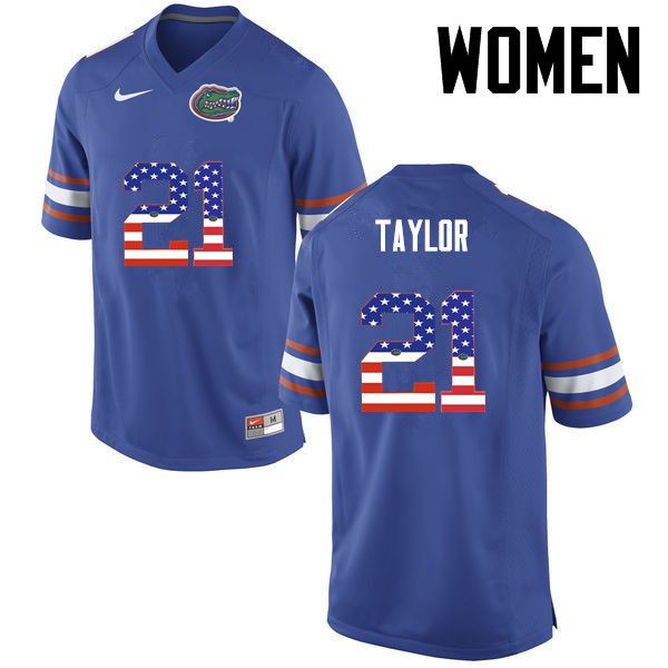 Florida Gators Women #21 Fred Taylor College Football Jersey USA Flag Fashion Blue